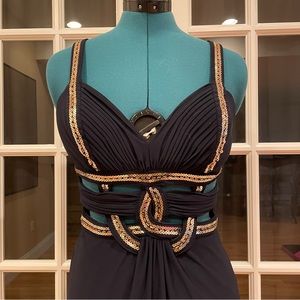 Blonde Nites Navy Blue Sequin Cutout Maxi Dress Sleeveless Women's 6/8 Black Tie